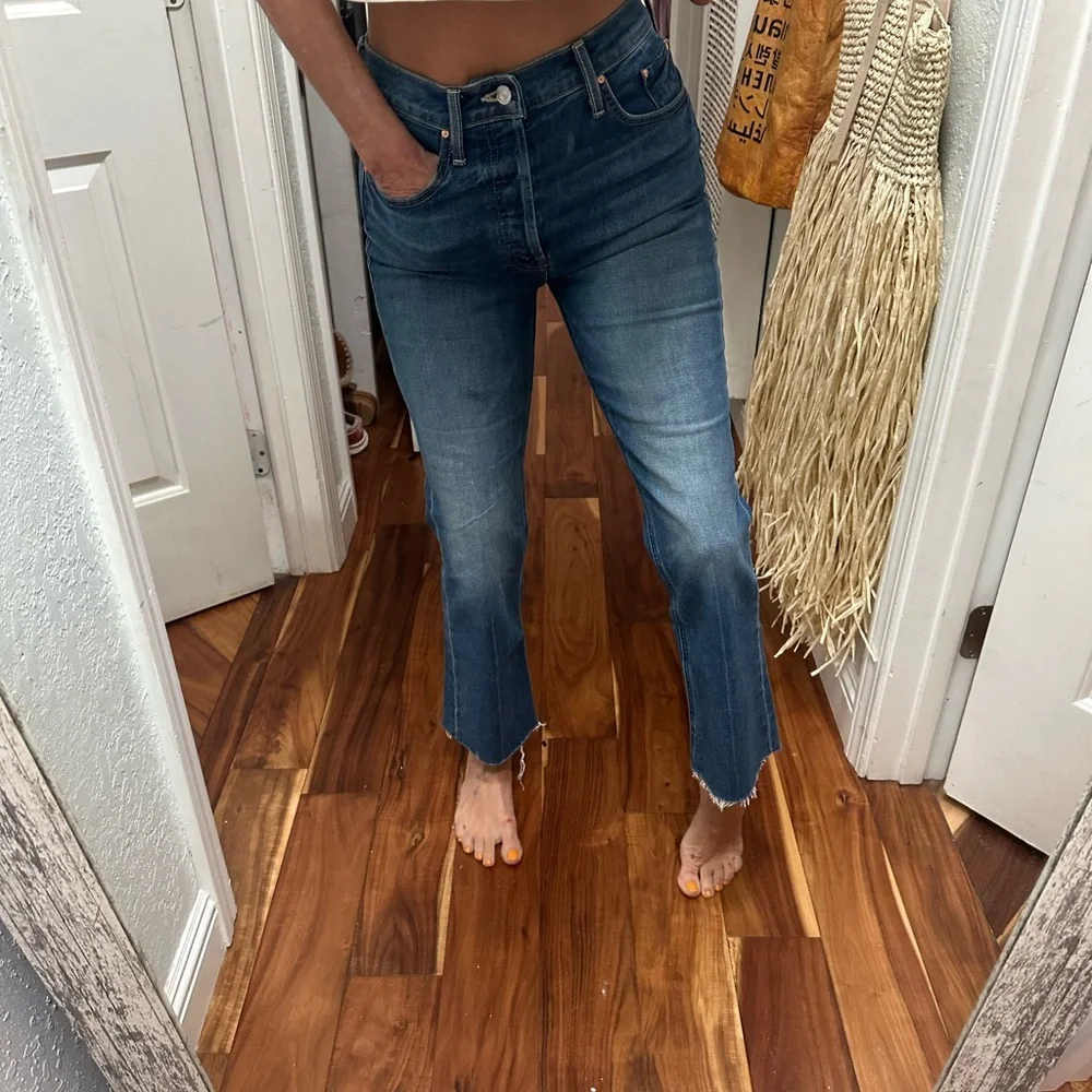 MOTHER Indigo Straight Leg Jeans tripper ankle fray 26 - Picture 5 of 13